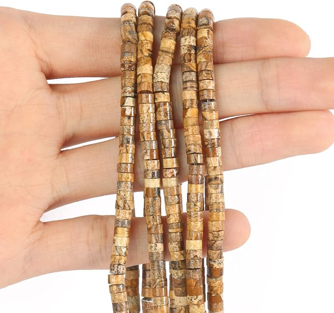150Pcs 4×2mm Natural Picture Jasper Spacer Stone Beads - Image 3