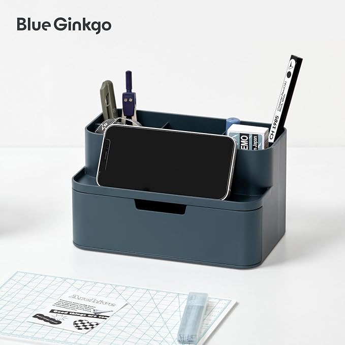 BLUE GINKGO Compact Desk Organizer – Small 5-Compartment, Half Drawer Storage – - Image 5