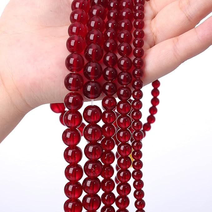 Smooth Garnet Red Glass Crystal Round Loose BeadsFor Jewelry Making DIY Bracelet Necklace Accessories 12mm 34pcs 15" Strand (Garnet Red Glass, 12mm)