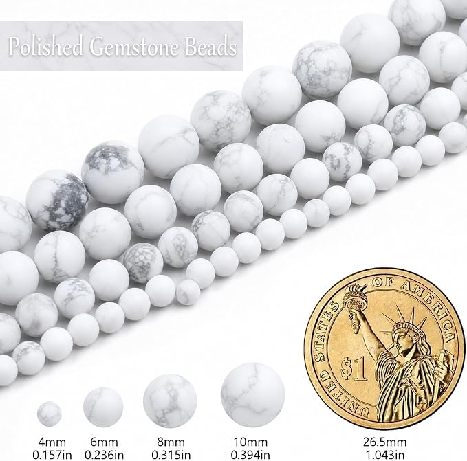 8mm Matte White Howlite Bead, 15-Inch Matte Round Loose Stone Beads - Image 3