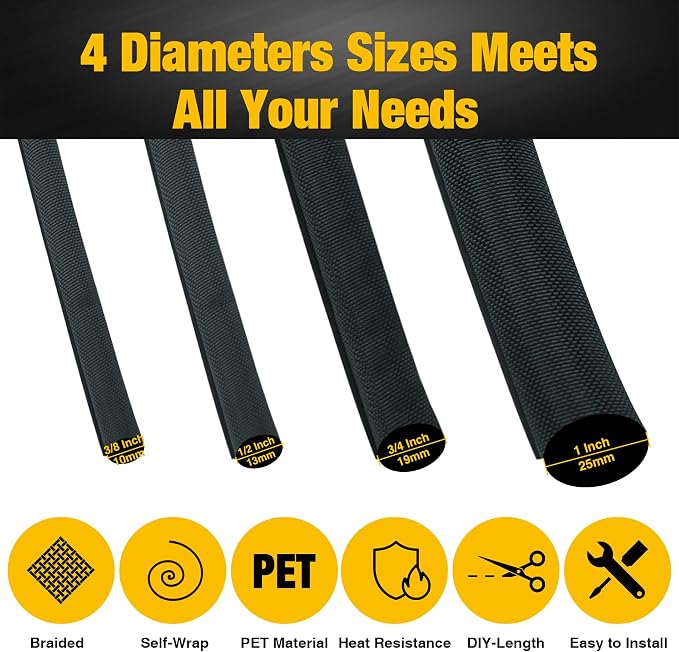 118 Inch Split Loom Flexible Conduit Cable Management, Braided Cord Protectors - Image 2