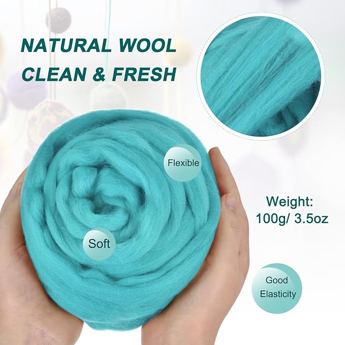 uxcell Needle Felting Wool, 3.5 Oz Nature Fibre Wool Yarn Roving - Image 2