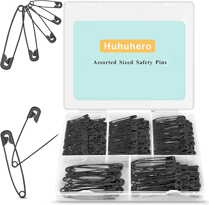 Safety Pins Assorted, 340 Pack Small & Large Heavy Duty Safety Pins by Huhuhero