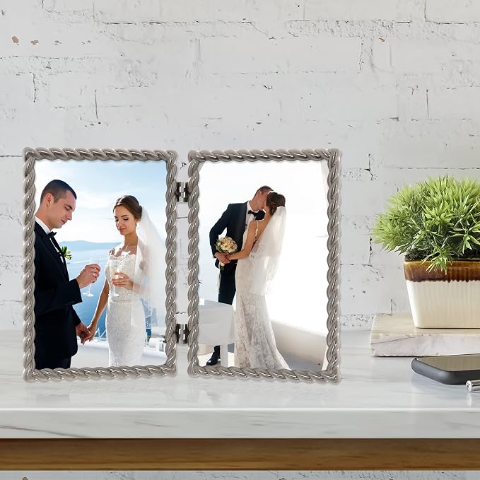 Lawrence Frames Metal Frame, Rope Design, Brushed Nickel, 4x6 Double - Image 3