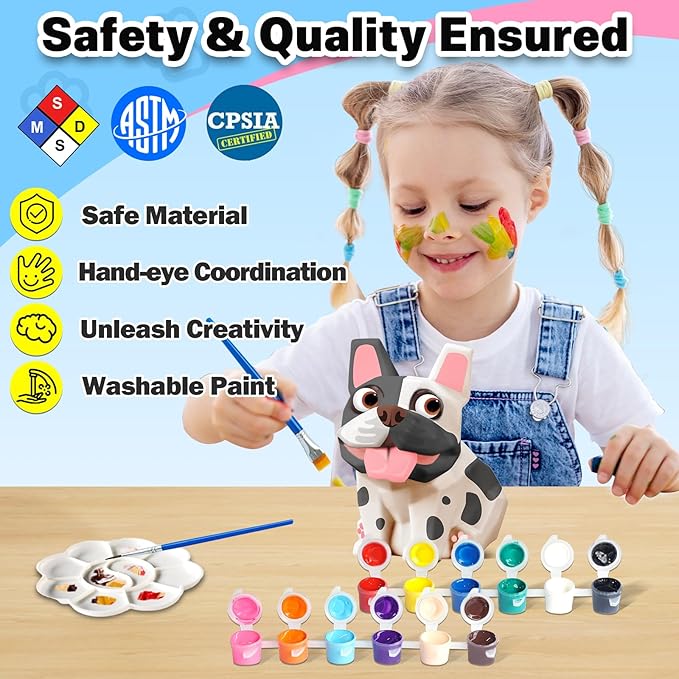 FUNZBO Paint Your Own Dog French Bulldog Lamp Kit - Halloweens Arts and Crafts Supplies Painting Kits for Kids Teens, DIY Night Light Dog Toy for Toddler Girl Boy 3 4 5 6 7 8 9 10 11 12 Birthday Gift
