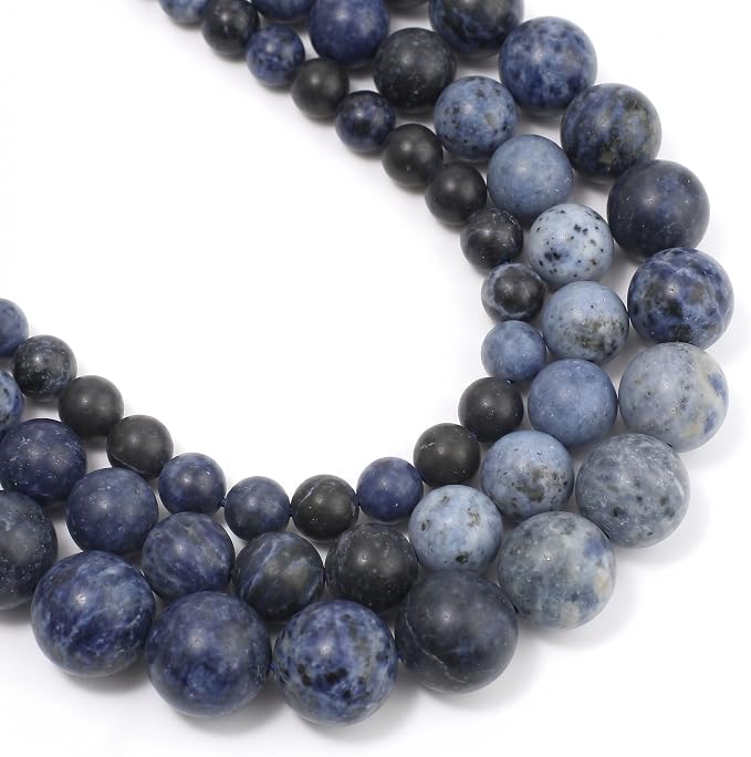 48pcs Natural Matte Olded Blue Sodalite Gemstone Beads，8mm Frosted Round Loose by Yochus