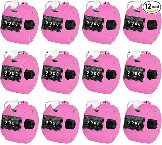 12 Pcs Hand Tally Counter 4-Digit Lap Counter Clicker, Manual Mechanical Handheld Pitch Click Counter with Finger Ring for School Golf & Knitting Row Croche
