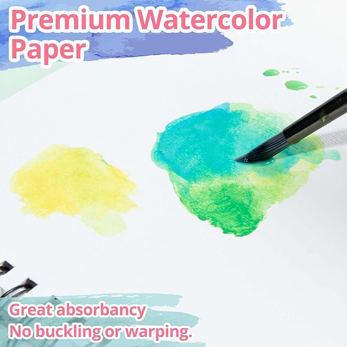 HTVRONT Watercolor Paper 9x12 Inch - 50 Sheets Watercolor Pad, 140 lb/300 GSM Cold Press Watercolor Paper Pad, Spiral Bound for Full Spread & Sturdy Use, Ideal for Wet & Dry Media