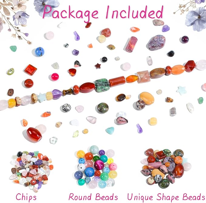 Beads for Jewelry Making, Mixed Bulk Natural Assorted Stone Beads for Crafts - Image 2