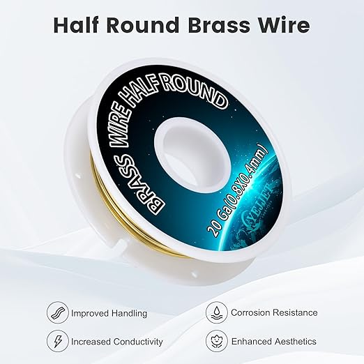Artistic Wire 20 Gauge Brass Half Round 0.81x0.41mm - 3.0 oz 122 Feet Jewelry Findings, Sculpting Supplies