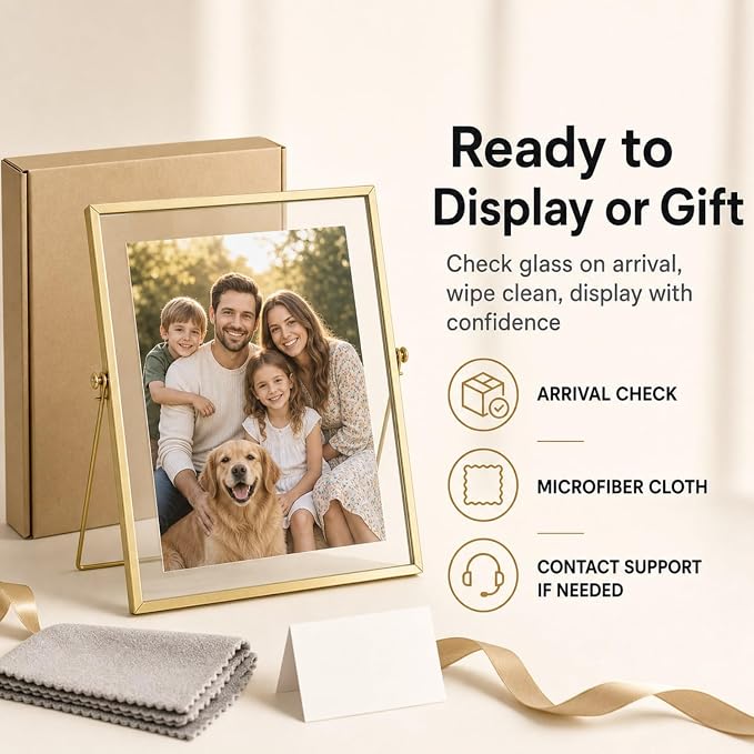 AceList Floating Picture Frame, 8x10 Gold Double Glass, Tabletop | Modern - Image 6