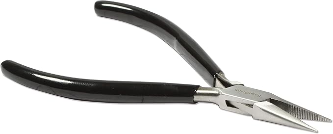 The Beadsmith Chain Nose Pliers – Serrated – Extra Fine Tips – 4.5 inches (114mm) – PVC Grip Handle with Double Leaf Springs – Jewelry Making Tool for Creating Bracelets, Earrings and Necklaces
