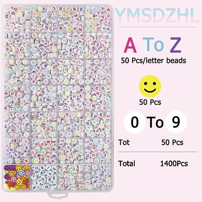 YMSDZHL Alphabet Beads A-Z 1400Pcs Letter Beads, Acrylic 4x7mm Round Letter - Image 3