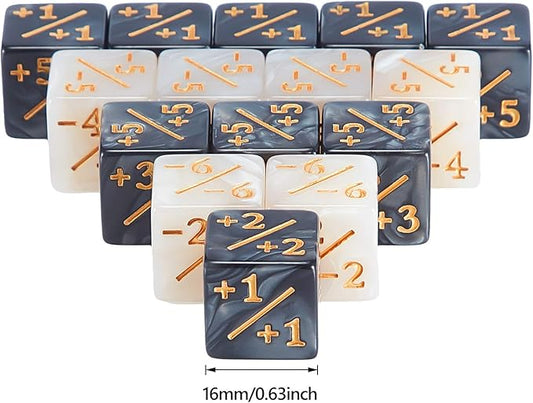 Sumind 24 Pcs Magic Life Counter Dice -1/+1 Counters Commander Buff Tokens 6 Sided Dice Loyalty Life Gifts Compatible with MTG CCG TCG Cards Gaming Accessory (Charming Style)
