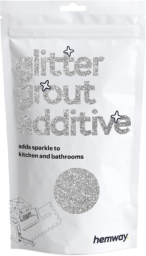 Hemway Glitter Grout Additive add Sparkle to Mosaic Tiles, Bathrooms, Wet Rooms, Kitchens, Tiled Based Rooms and Cement Based Grouts 100g / 3.5oz - Silver