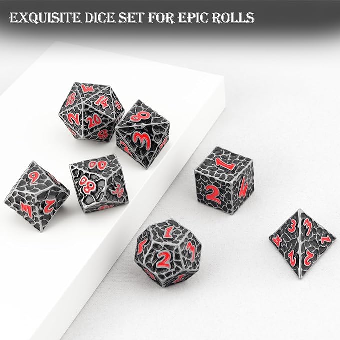 Haxtec DND Dice Set Metal Dice Compatible with Dungeons and Dragons D&D Gift TTRPG Antique Iron Red Polyhedral Dice