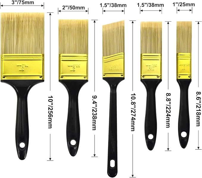 Great Andrew Paint Brushes, 5 Pack 1" 1.5" 2" 3" Flat 1.5" Angled | Paint Brush - Image 3
