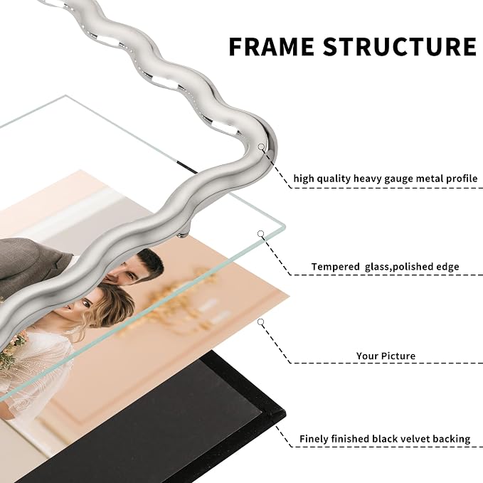 Silver 5x7'' Wave Design Photo Frame, High-End Heavy Duty Metal Picture Frames - Image 6