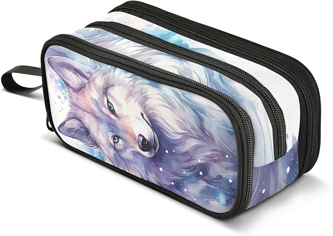 Wolf Watercolor Pencil Case Box Boys Girls Large Pencil Pouch Zipper by BOENLE-WELCOMEYOURCOMING