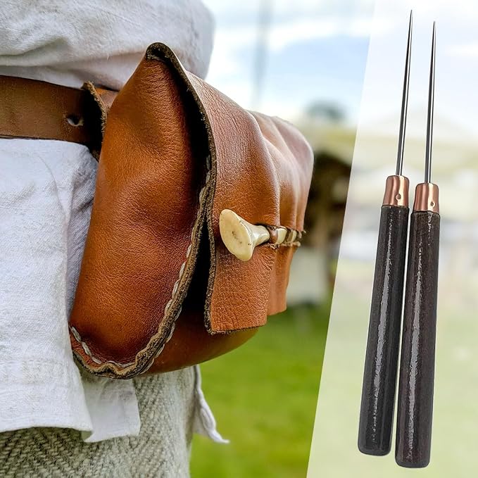 2 Pcs Scratch Awl Tool, with Wooden Handle, Leather Awl Punch Tool, Tailors Awl - Image 2