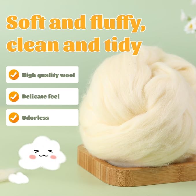 3.53oz Wool Roving, Wool Felting Supplies, Pure Wools, Chunky Yarn, Spinning - Image 3