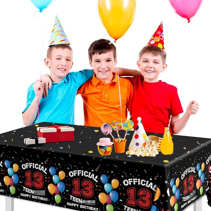 13th Birthday Decorations for Boys Red Black 13th Happy Birthday Tablecloth for - Image 4