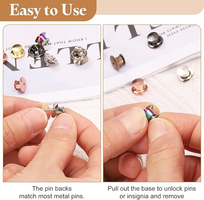 uxcell 40Pcs Metal Locking Pin Backs, Pin Keepers Locking Clasp Flat Head Clamp Needle Back Lock for DIY Brooch Crafts Badges Enamel Lapel, Bronze