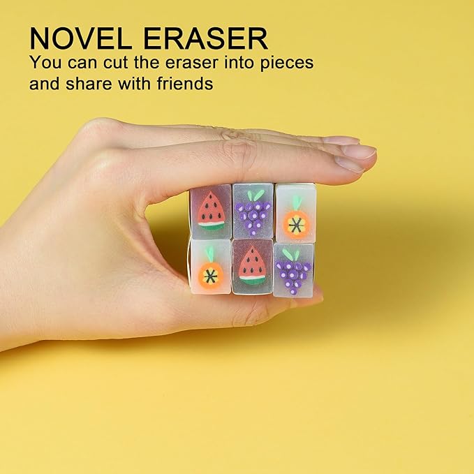 HILAZA 18Pcs Cute Fruit Erasers for Kids Bulk, Kawaii Fun Pencil Jelly Erasers for School Classroom Supplies Prize Gifts Party Favors