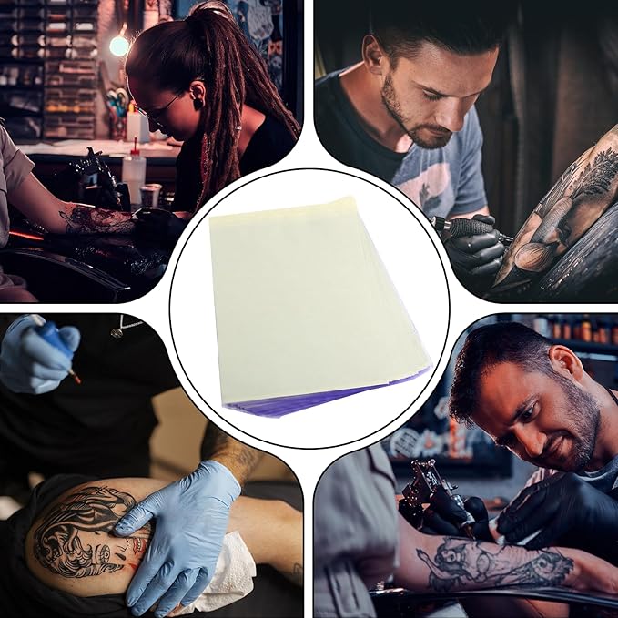 100 Sheets Tattoo Transfer Paper A4 Size Professional Thermal Stencil Paper for Artists, Dual Use with Copier or Hand Drawing, Cut-to-Fit Design