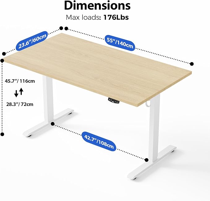 Agilestic Electric Standing Desk, 55 x 24 Inches Height Adjustable Desk - Image 3