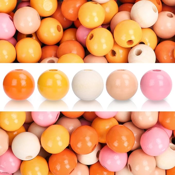 Whaline 240 Pcs Fall Wooden Beads Thanksgiving Harvest Natural Orange Pink by Whaline