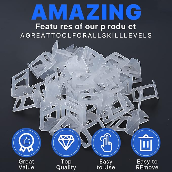 2200 Pcs Tile Leveling System Clips 1/8" (3.0mm) for Ceramic Tile and Stone Installation - DIY Tile Leveler Spacers Kit for Perfect Alignment(2200, 1/8)