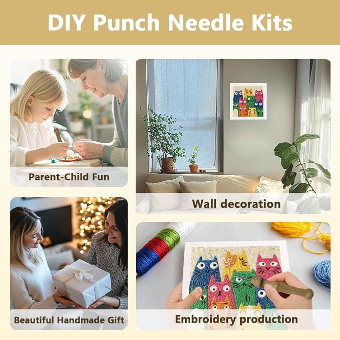 Doodlream Colorful Cats DIY Punch Needle Embroidery Kit - Image 4