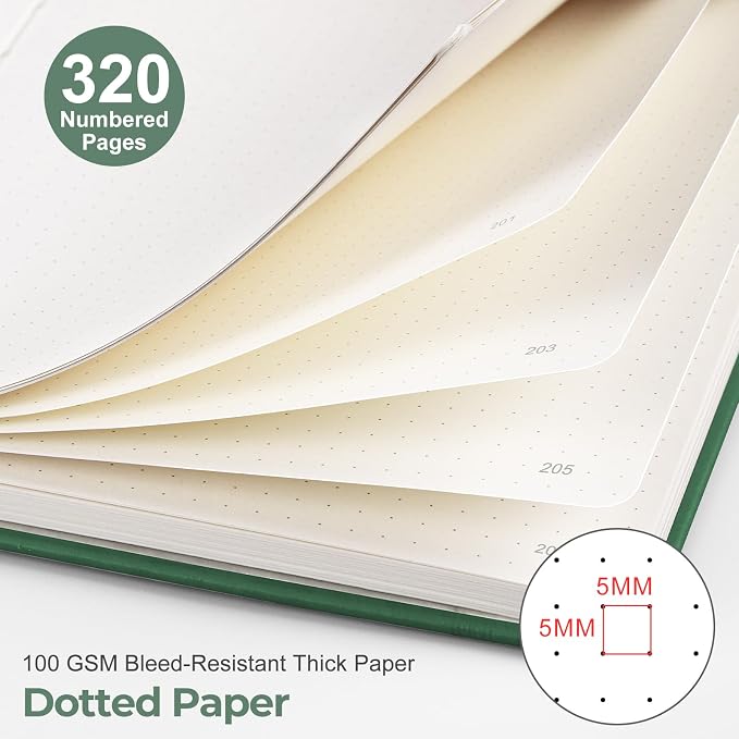 EMSHOI Dotted Journal Notebook, 320 Pages, A5 Size | Leather Hardcover - Image 2