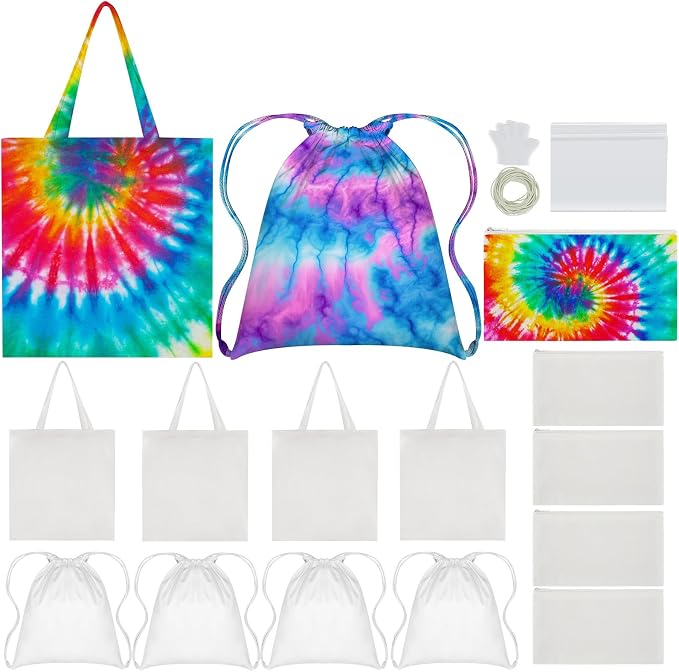 Silkfly 12 Pcs Cotton Bags Set for Tie Dye Kit 3 Style Cotton Tote Drawstring by Silkfly