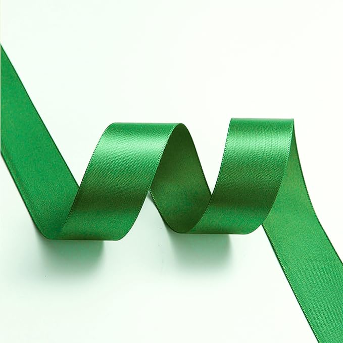 1" x 100 Yards Emerald Green Polyester Satin Ribbon Single Faced Bulk Fabric Ribbons for Gift Wrapping, Crafting, Bows Making, Flower Bouquet, Wedding, Home Decor