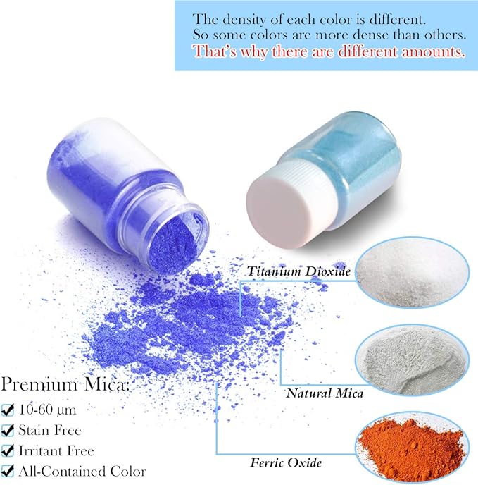 15 Bottles Slime & Candle Mica Powder, Resin Color Pigment, Epoxy Resin, Lip Gloss, Natural Powder Pigment