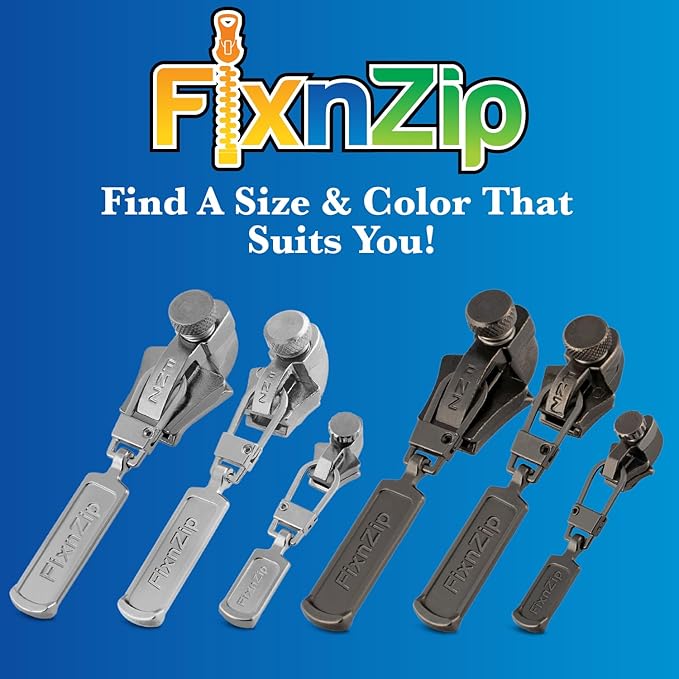 FixnZip (Medium, Black Nickel) - See Size Guide - Universal Zipper Repair Kit for Jackets, Luggage, Bags - Backpack Zipper Replacement Repair Kit - Instant Zipper Fix
