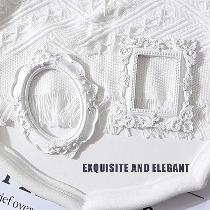 5Pcs Mini Frames -White Small Vintage Flower Oval Rectangle Baroque Frames - Image 4