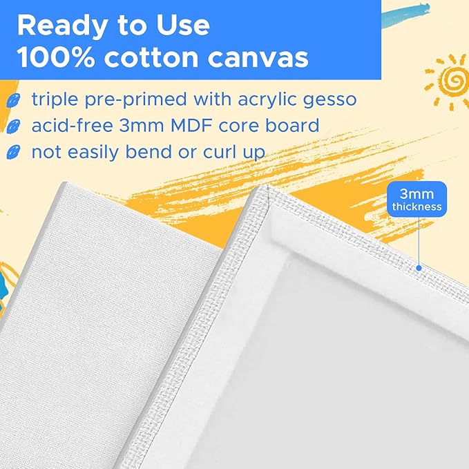 Canvas Boards for Painting, Kid&Artist, Primed Blank Cotton Canvases for Acrylic - Image 4