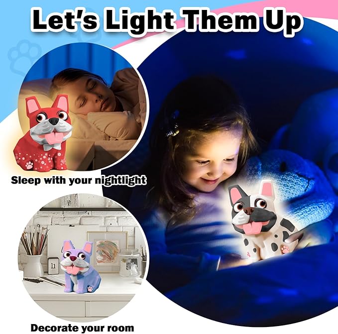 FUNZBO Paint Your Own Dog French Bulldog Lamp Kit - Halloweens Arts and Crafts Supplies Painting Kits for Kids Teens, DIY Night Light Dog Toy for Toddler Girl Boy 3 4 5 6 7 8 9 10 11 12 Birthday Gift