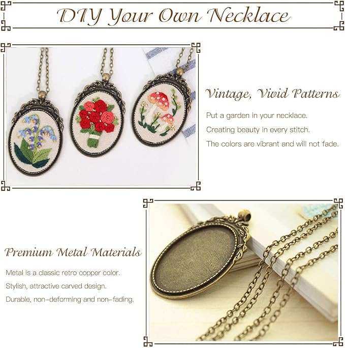 ZOCONE 3 Packs Embroidery Necklace Kit, Embroidery Pendant Kits Mini Cross - Image 4