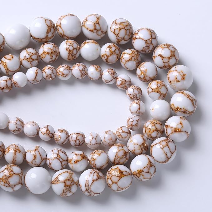 90pcs 4mm White Howlite Spun Gold Stone Beads for Jewelry Making Natural Stone Energy Healing Beads DIY Bracelet Necklace 15" (4mm, White Howlite Spun Gold Stone)