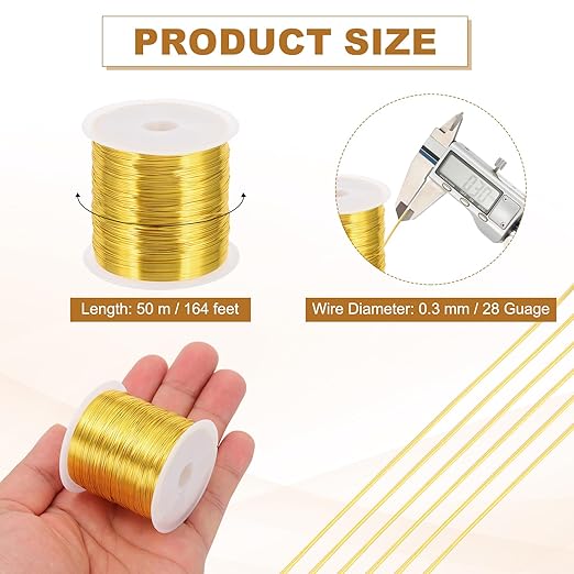 PATIKIL 28 Guage/ 0.3 mm 328 Feet Jewelry Craft Wire, 2 Pcs Copper Beading Wire with Plier for Beading Jewelry Making Supplies Earrings Bracelets Accessories Sculptures, Gold