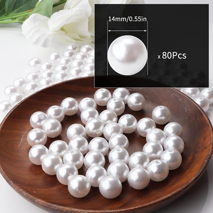 80pcs White 14mm Pearl Beads - Image 2
