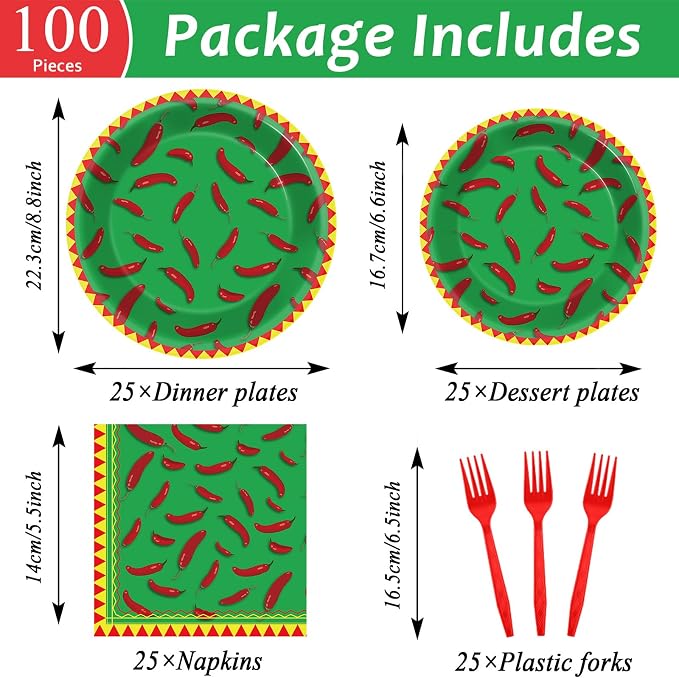 100 Pcs Chili Cook Off Party Plates and Napkins Set Pepper Birthday Decorations - Image 2