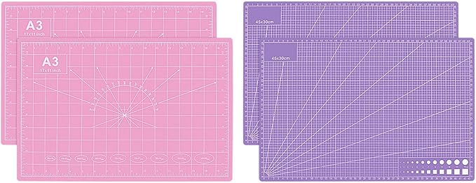 2 PCS Self Healing Cutting Mat 12" x 18": Sewing Rotary Cutting Mat for Crafts and Fabric Sewing Scrapbooking Quilting and Precision Cutting Purple & Pink Design (2, Purple & Pink)
