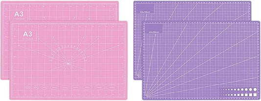 2 PCS Self Healing Cutting Mat 12" x 18": Sewing Rotary Cutting Mat for Crafts and Fabric Sewing Scrapbooking Quilting and Precision Cutting Purple & Pink Design (2, Purple & Pink)