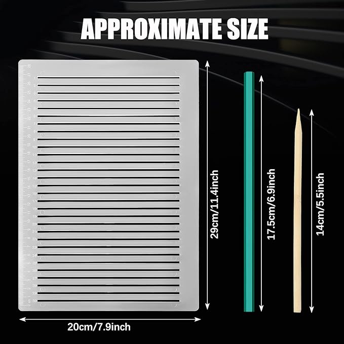 2 Packs Plastic Straight Line Stencil Template for Journaling Spacing Line Lettering Guide 11 Inch Scale Writing Ruler Envelope Addressing Template with Bamboo Stick and 2B Pencil for Paper Card Aids