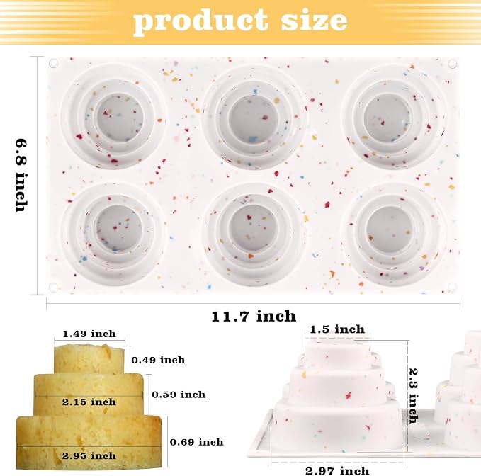 Sakolla 2 Pack 3 Tier Mini Cake Molds, 6 Cavity Silicone Cake Molds - Image 2